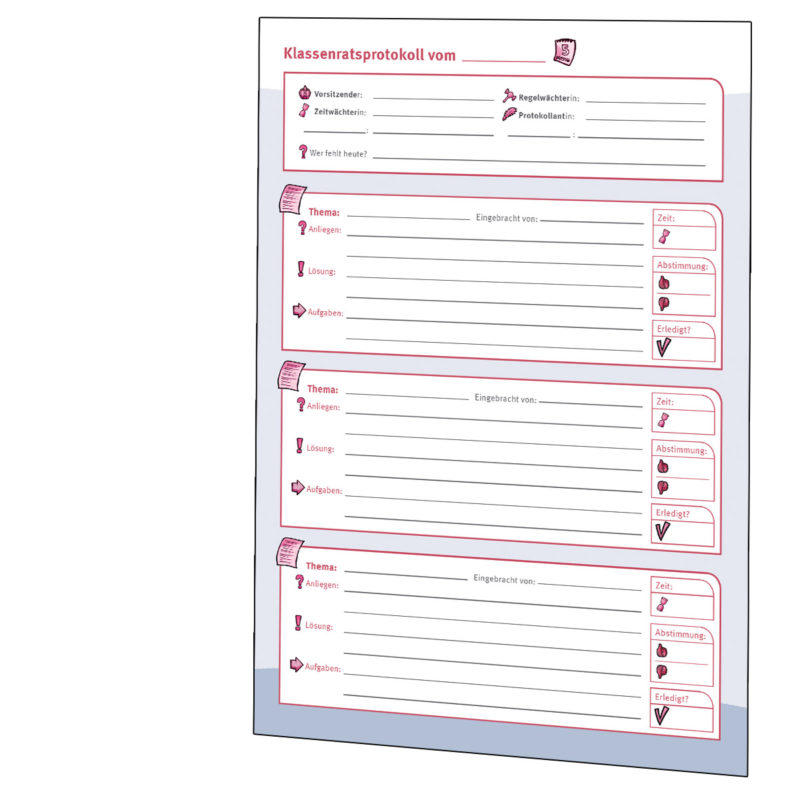 Mitmach-Set zum Klassenrat: Die Kopiervorlage für das Protokoll